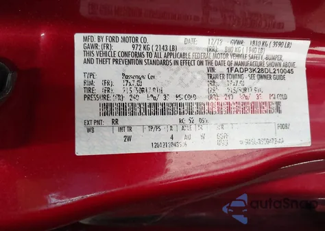 2013 Ford Focus Se z USA, uszkodzony, nr VIN 1FADP3K28DL210045